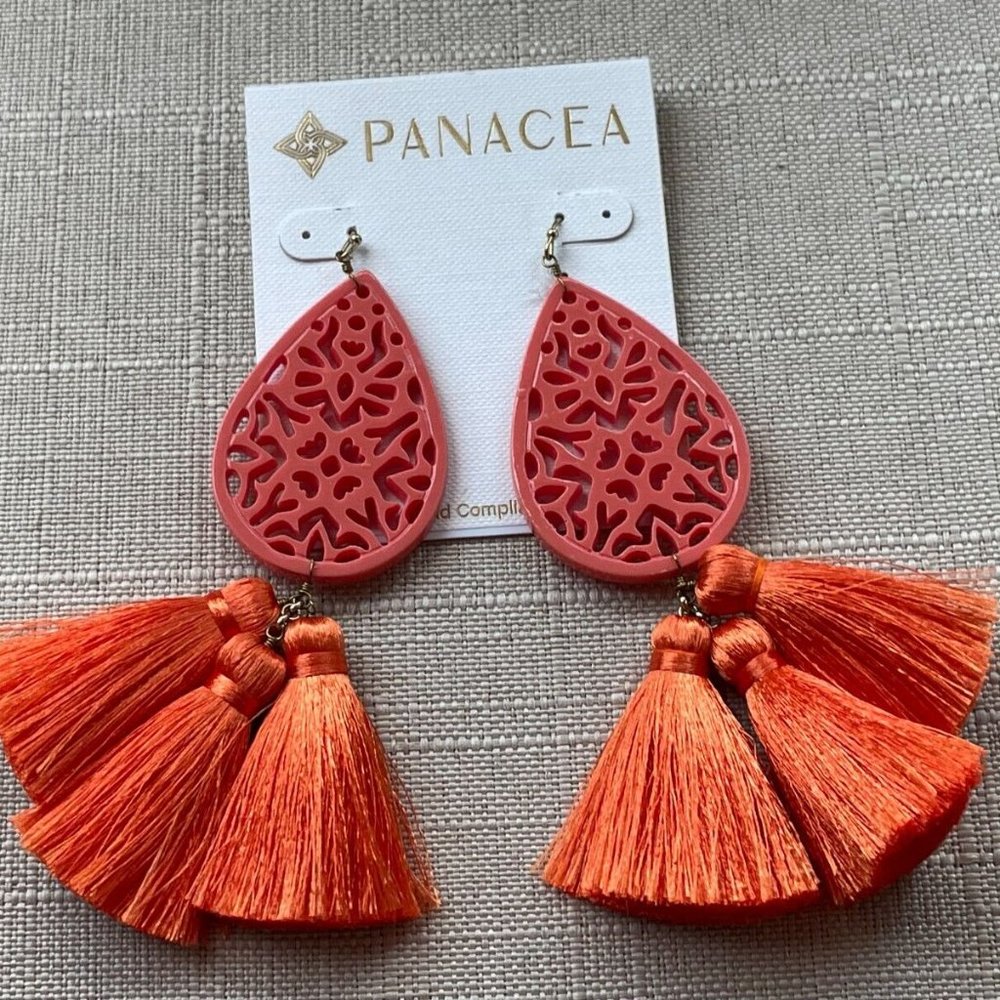 Panacea Women Earringd Orange Tassel Drop Down Ear Jewelry New